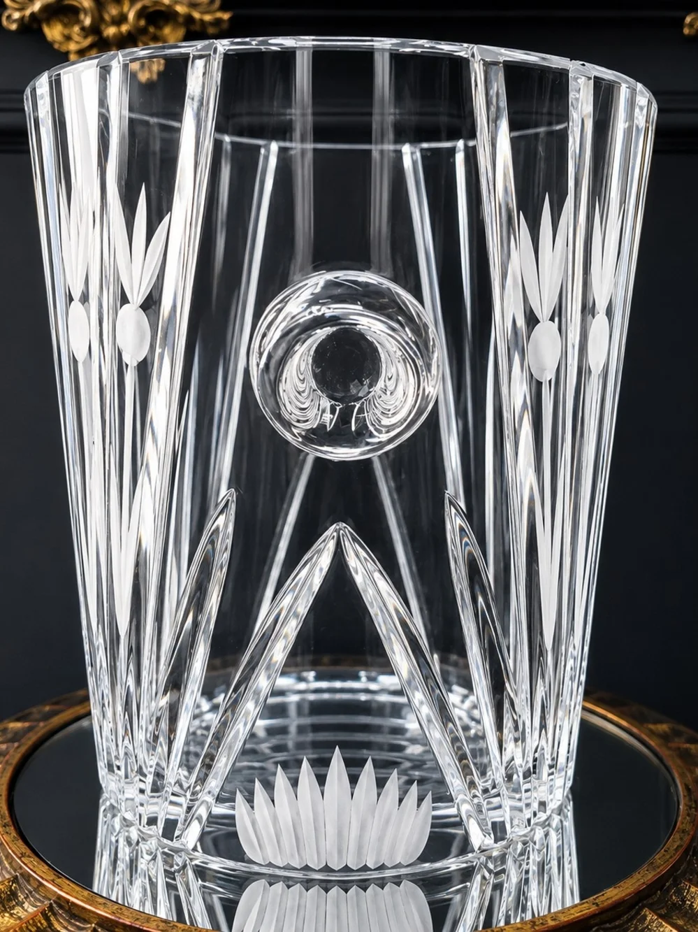 Block of POLAND Solid Lead Crystal With Tulip Etching ICE BUCKET/ VASE